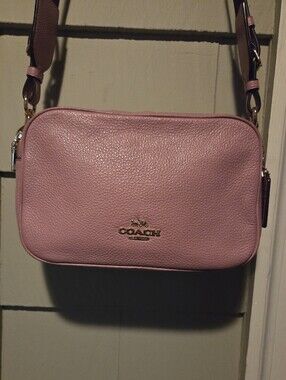 Coach Jes C5805 Pink Gold Pebbled Leather Camera Crossbody Bag Reversible Strap